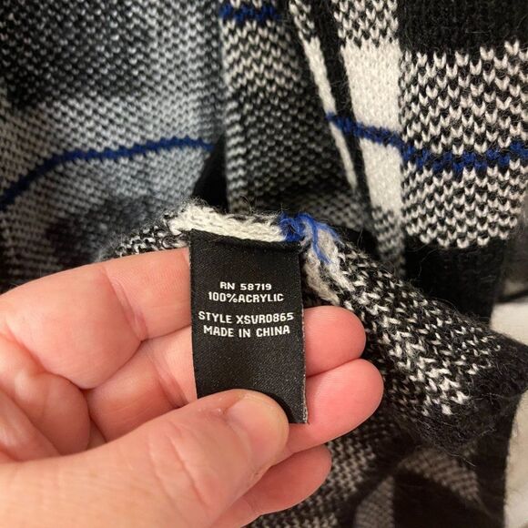 Hannah Full Length Black White Blue Plaid Cardigan Medium - Picture 7 of 10